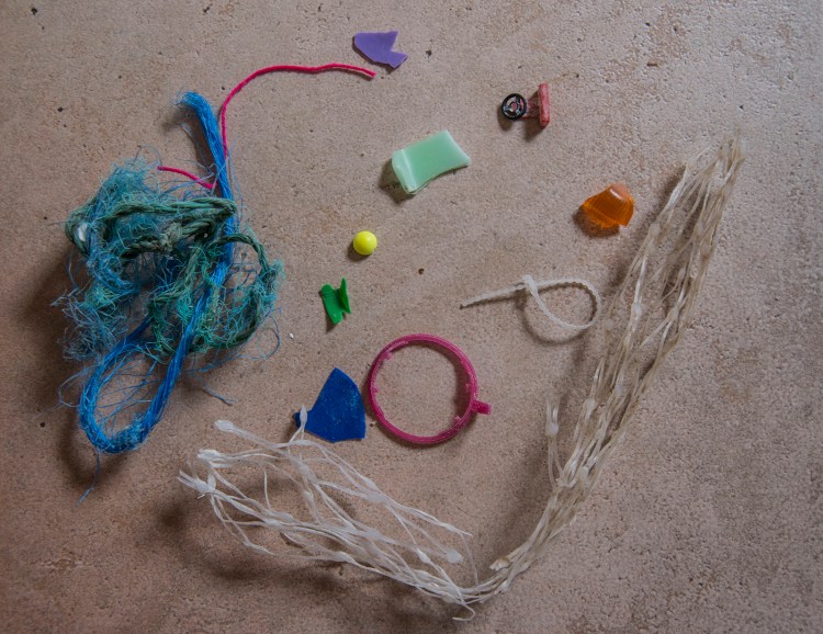 Plastic litter collected on the beach